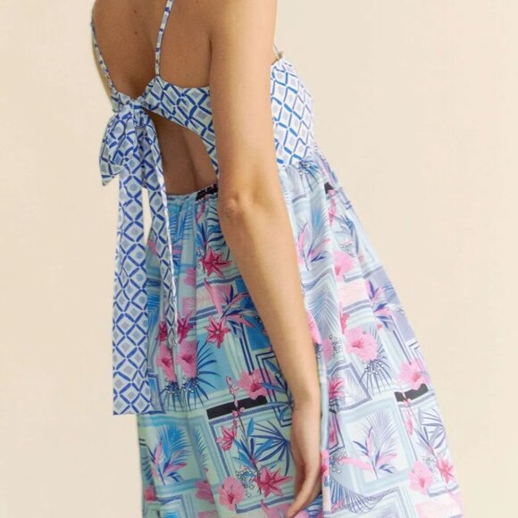 Davi‎ & Dani Tropical Floral Geo Print Tie Back Tube Top Romper - Picture 7 of 16